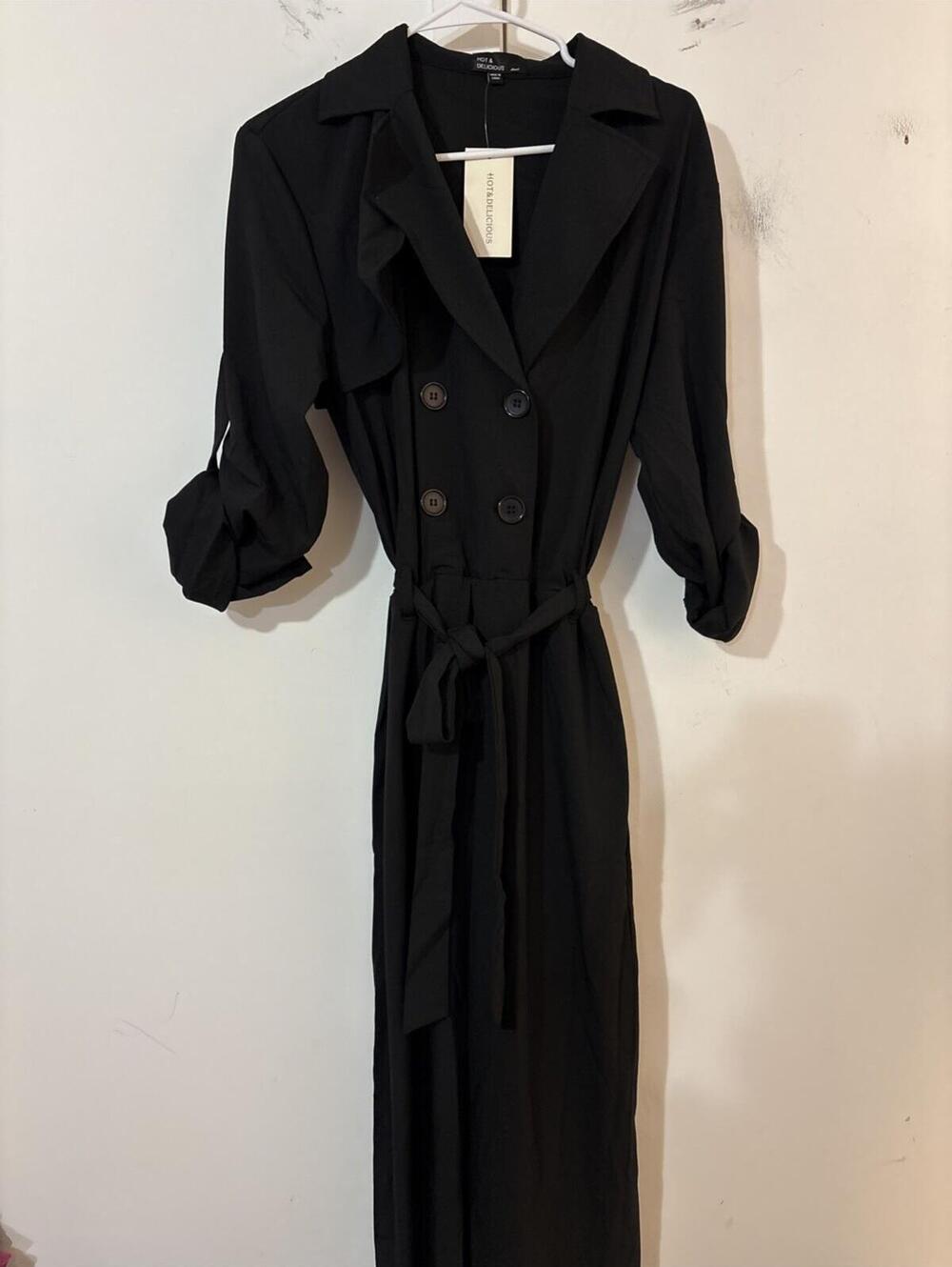 NWT Hot & Delicious black trench coat jumpsuit Small